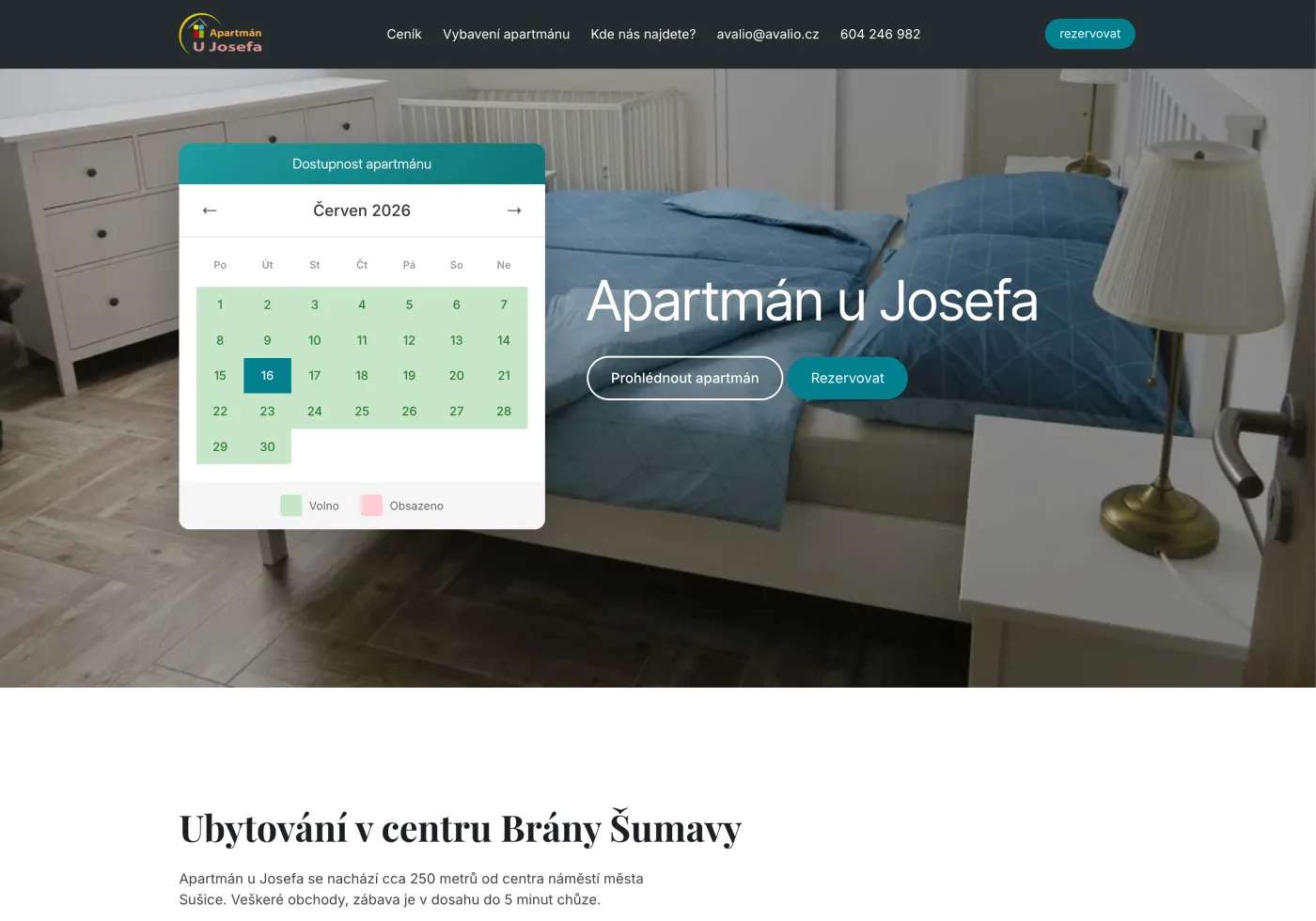 apartmanujosefa.cz - aktualizace a převod šablony