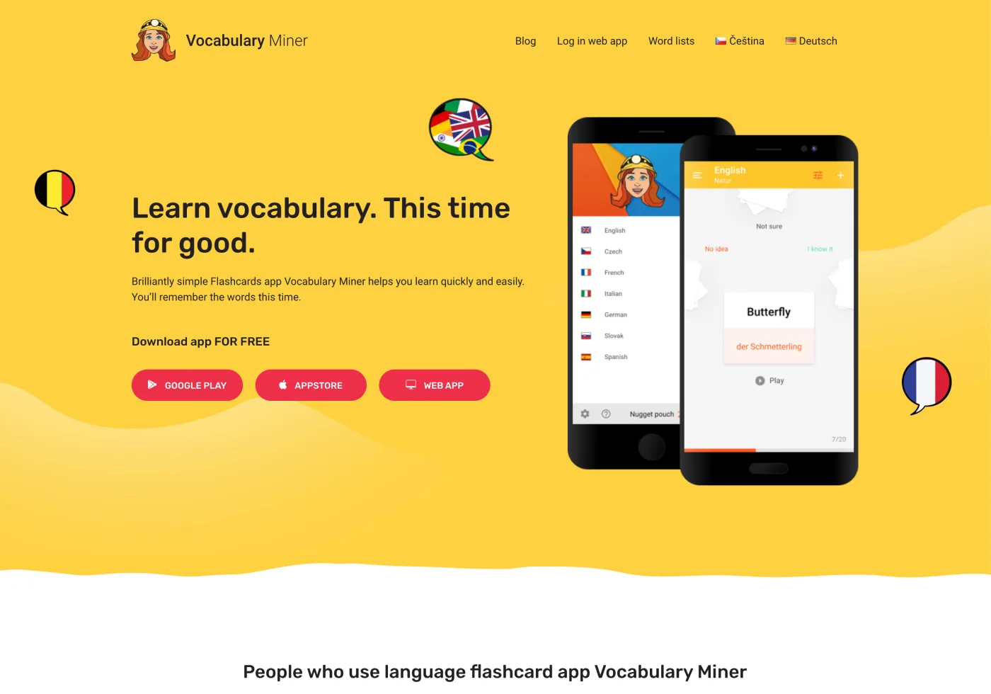 vocabulary-miner.com - WordPress web na míru pro aplikaci